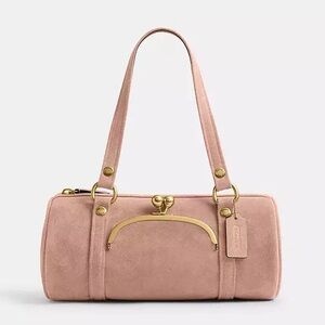 Coach Kisslock Barrel Bag Brass/Nuage Pink Suede & Soft Full Grain Leather NWT